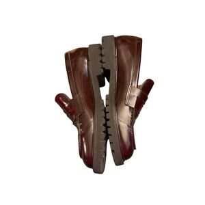 Thursday Womens 8 Lug sole Platform Penny Loafers Burgundy Patent Leather Y2K